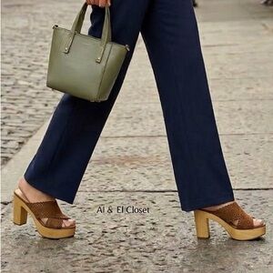 Veronica Beard Gaynor Platform Mules 9 Brown Suede Laser Cut Wooden Heel NWB